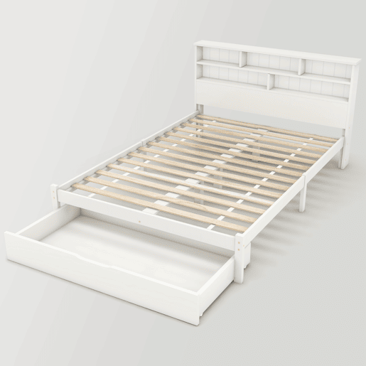 Cama juvenile,cama dupla de madeira maciça 140x200cm com 1 gaveta,branco