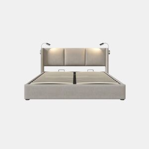 Cama de casal de linho 160x200cm com armazenamento,bege