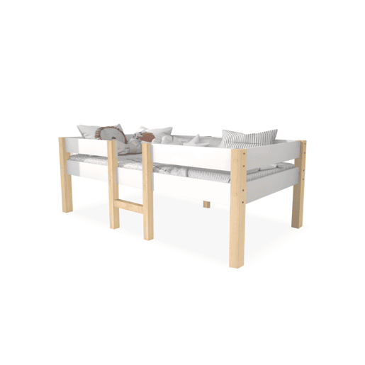 Cama de criança,cama alta,cama de altura média de madeira de pinho 90x190cm,branco+madeira
