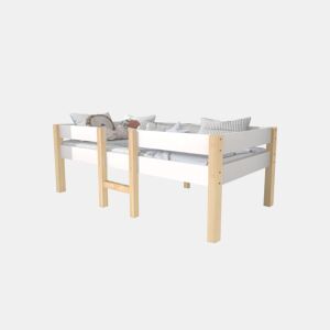 Cama de criança,cama alta,cama de altura média de madeira de pinho 90x190cm,branco+madeira