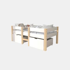 Cama de criança,cama alta,cama de altura média de madeira de pinho 90x190cm com 2 gavetas,branco+madeira