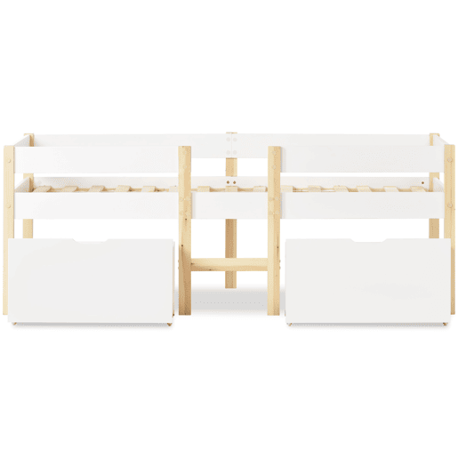 Cama de criança,cama alta,cama de altura média de madeira de pinho 90x190cm com 2 gavetas,branco+madeira