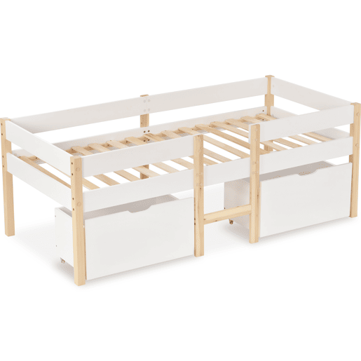 Cama de criança,cama alta,cama de altura média de madeira de pinho 90x190cm com 2 gavetas,branco+madeira