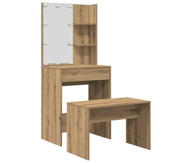 Vidaxl juego de tocador con led madera artesanal de roble