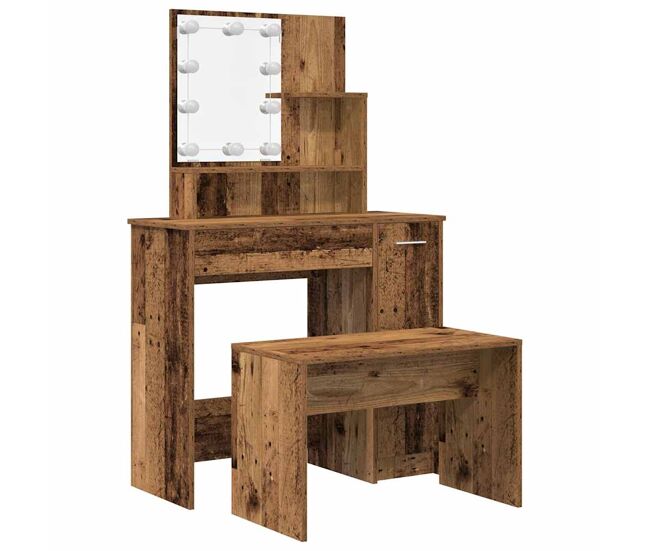Vidaxl juego de tocador con led madera contrachapada madera vieja