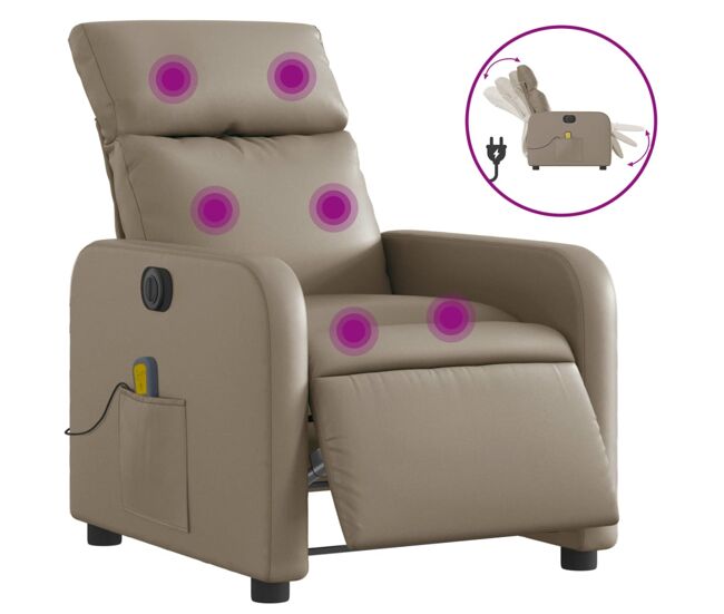 Vidaxl sillón reclinable de masaje eléctrico cuero sintético capuchino