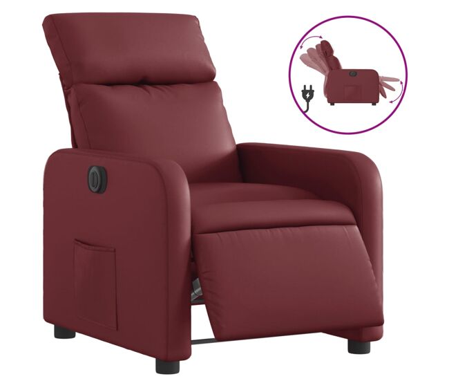Vidaxl sillón reclinable eléctrico de cuero sintético rojo tinto