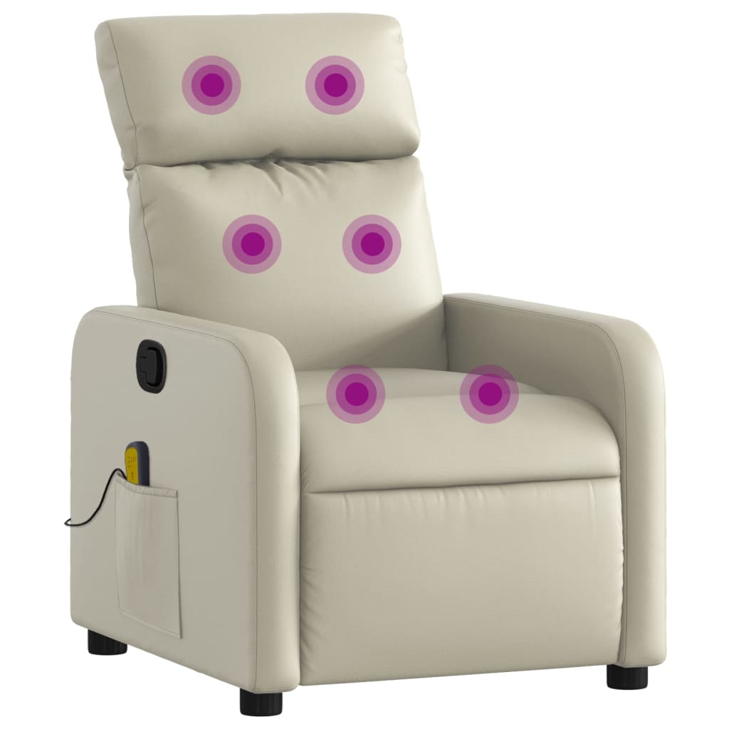 Vidaxl sillón reclinable de masaje cuero sintético crema