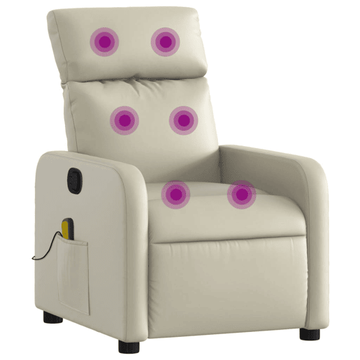 vidaXL Poltrona de massagens reclinável couro artificial cor creme