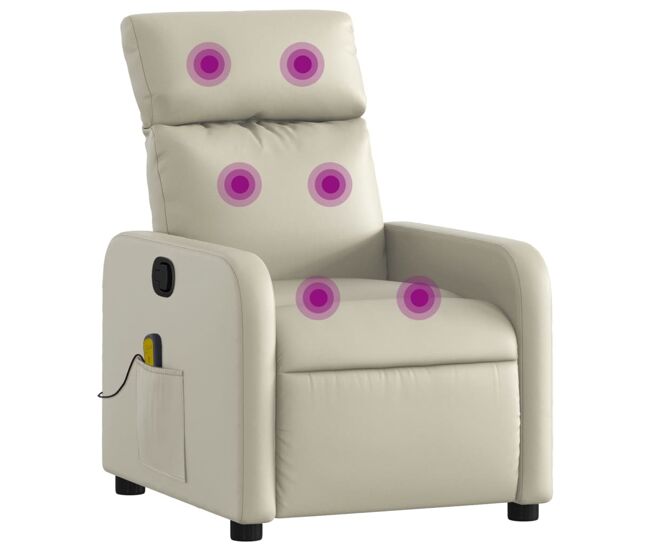 Vidaxl sillón reclinable de masaje cuero sintético crema