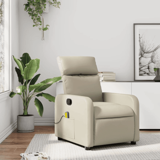 vidaXL Poltrona de massagens reclinável couro artificial cor creme