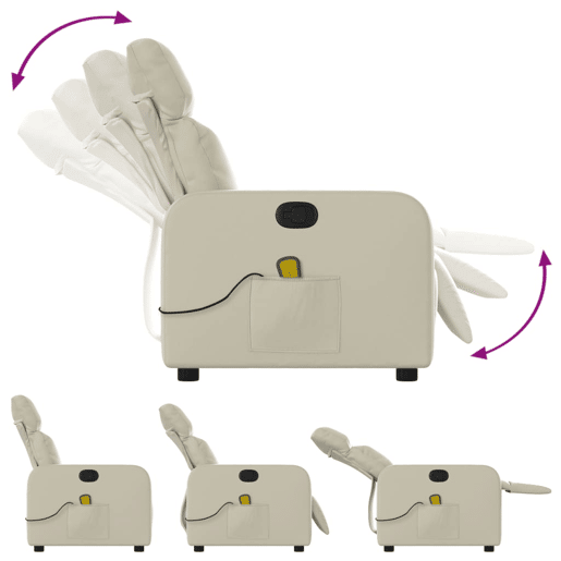 vidaXL Poltrona de massagens reclinável couro artificial cor creme