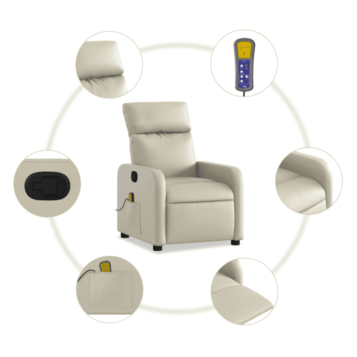 vidaXL Poltrona de massagens reclinável couro artificial cor creme