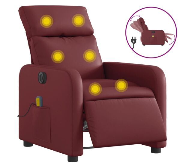 Vidaxl sillón de masaje reclinable de cuero artificial rojo tinto