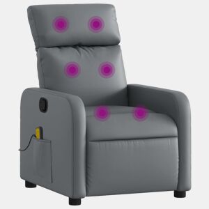 vidaXL Poltrona de massagens reclinável couro artificial cinzento