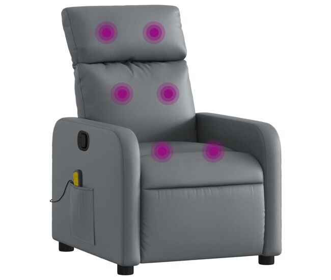 Vidaxl sillón de masaje reclinable cuero sintético gris