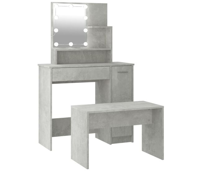 Vidaxl juego de tocador con led madera contrachapada gris hormigón