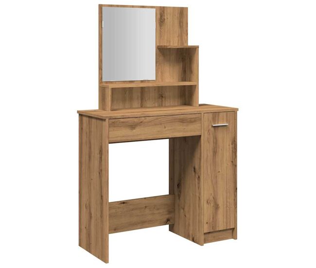Vidaxl tocador con espejo roble artisan 86,5x35x136 cm