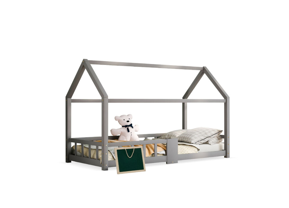 Cama cabaña infantil de madera de pino 97x207 Gris