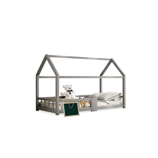 Cama de criança,cama-casa de madeira de pinho 90x200cm,cinzento