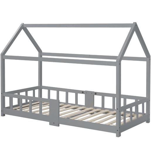 Cama de criança,cama-casa de madeira de pinho 90x200cm,cinzento