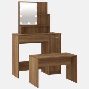 vidaXL Conjunto toucador com LEDs madeira processada carvalho castanho