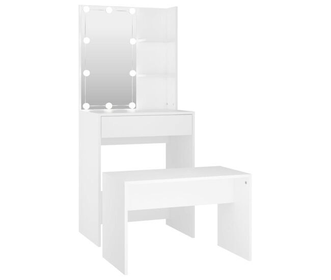 Vidaxl juego de tocador con led madera contrachapada blanco