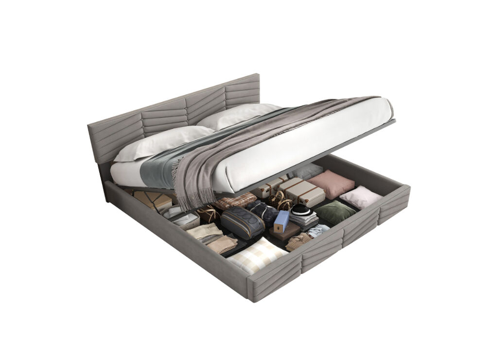 Cama de matrimonio de terciopelo con almacenaje 165x205 Gris