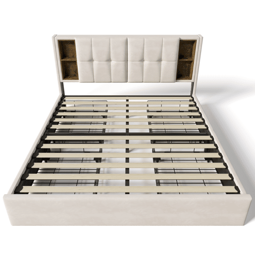 Cama de casal de veludo 160x200cm com 4 gavetas,bege