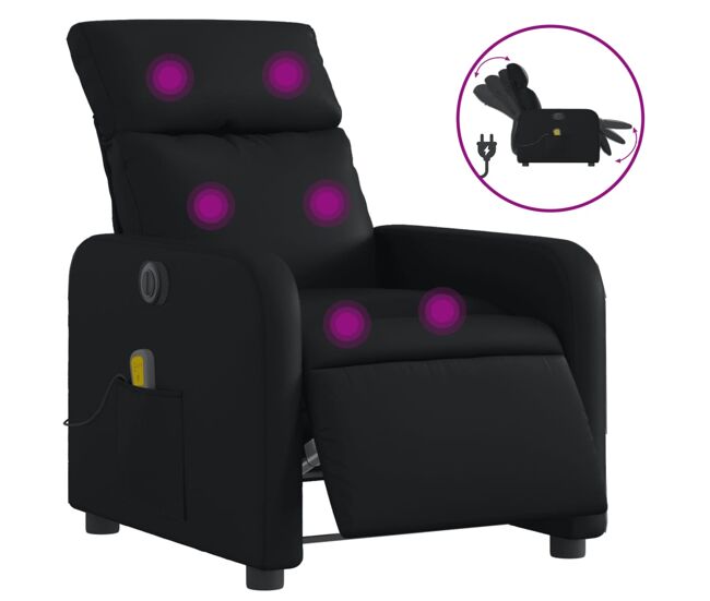 Vidaxl sillón de masaje reclinable eléctrico cuero sintético negro