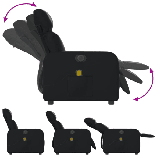 vidaXL Poltrona massagens reclinável elétrica couro artificial preto