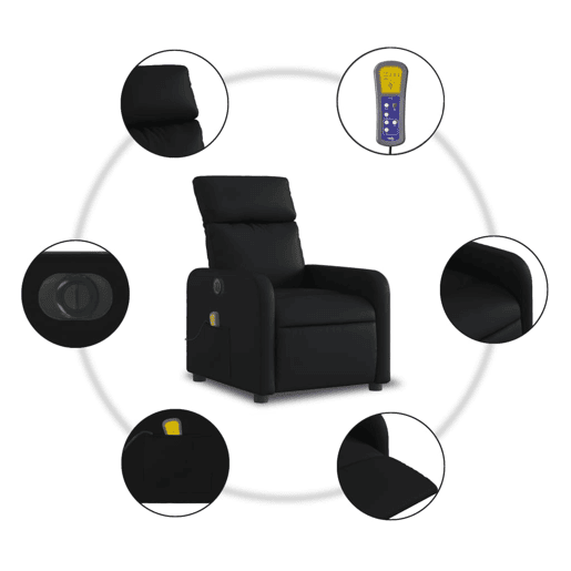 vidaXL Poltrona massagens reclinável elétrica couro artificial preto