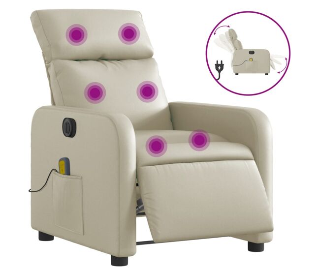 Vidaxl sillón de masaje reclinable eléctrico cuero sintético crema