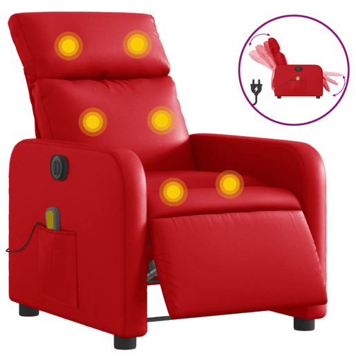 vidaXL Poltrona massagens reclinável elétrica couro artif. vermelho