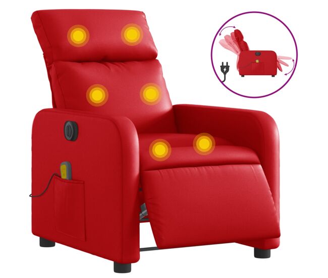 Vidaxl sillón de masaje reclinable eléctrico de cuero artificial rojo