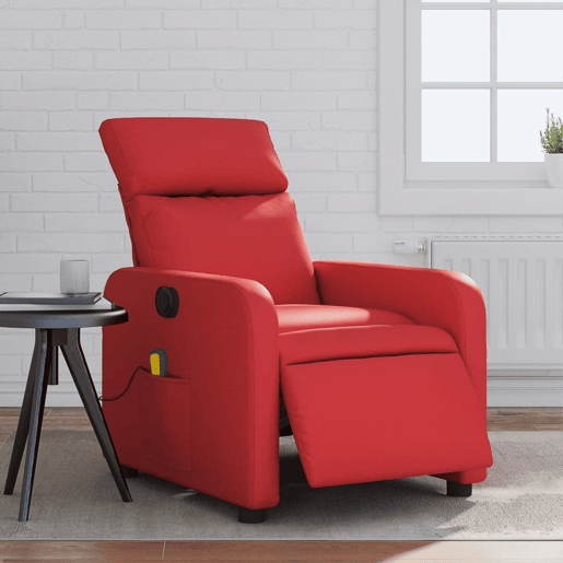 vidaXL Poltrona massagens reclinável elétrica couro artif. vermelho