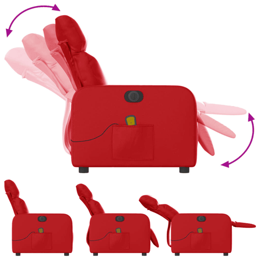 vidaXL Poltrona massagens reclinável elétrica couro artif. vermelho