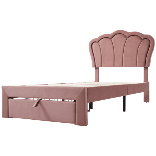 Cama juvenile,cama de solteiro de veludo 90x190cm com luz LED e 1 gaveta,rosa