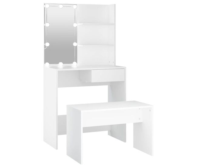Vidaxl juego de tocador con led madera contrachapada blanco