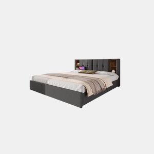 Cama de casal de linho 160x200cm com 4 gavetas,cinzento