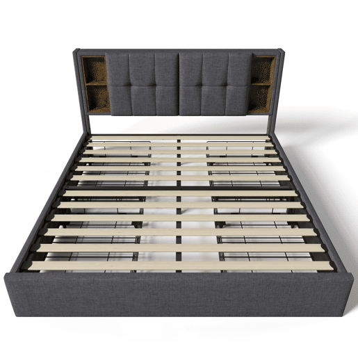 Cama de casal de linho 160x200cm com 4 gavetas,cinzento