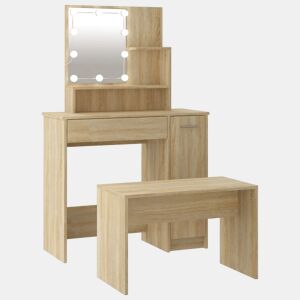 vidaXL Conjunto toucador c LEDs madeira processada carvalho sonoma