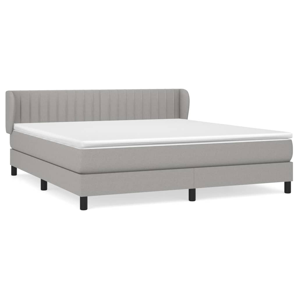 Cama box spring con colchón tela gris claro 180x200 cm rayas verticales