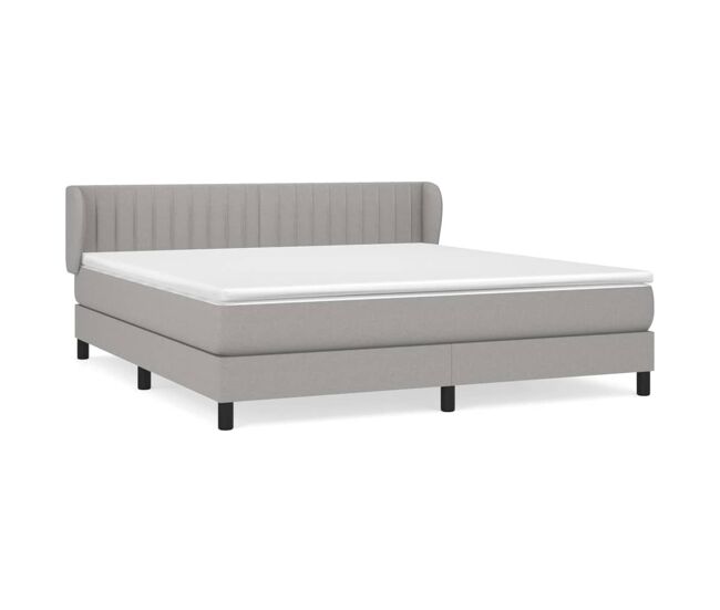 Cama box spring con colchón tela gris claro 180x200 cm rayas verticales