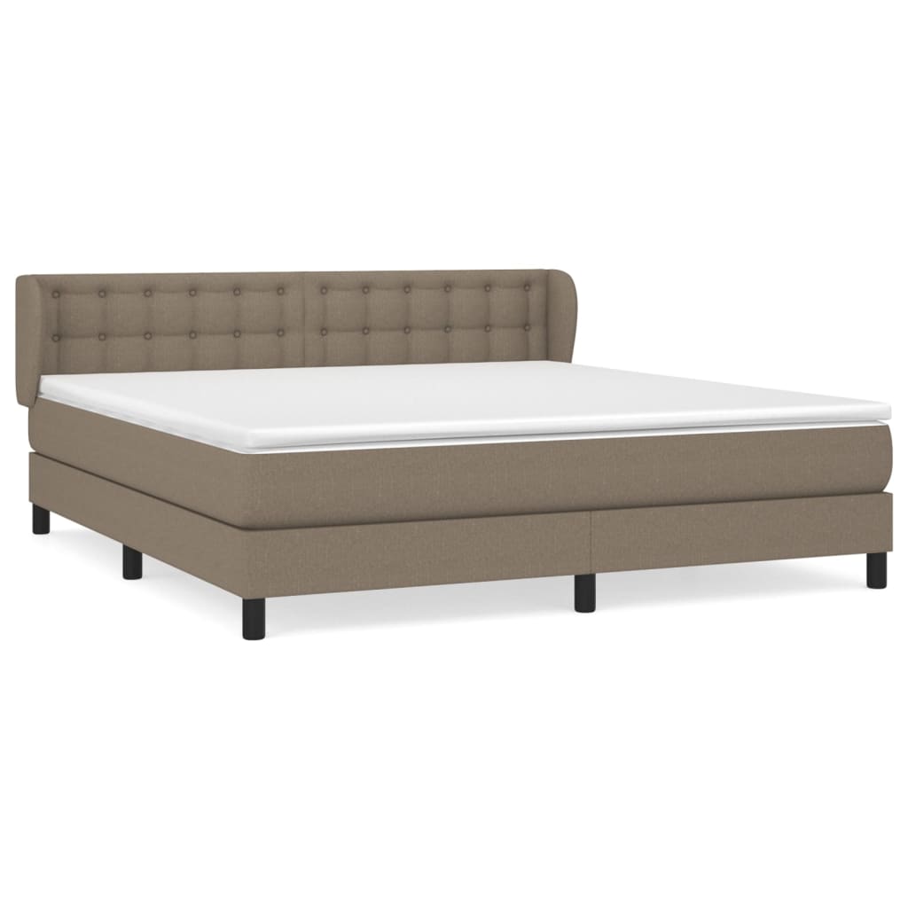 Cama box spring con colchón tela gris taupe 160x200 cm botones