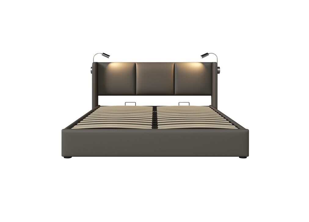 Cama de matrimonio de poliuretano 160x200cm con almacenaje,gris