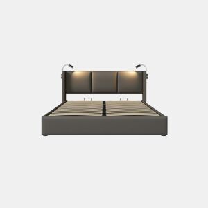 Cama de casal de pu 160x200cm com armazenamento,cinzento