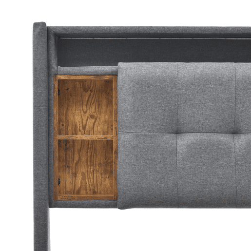 Cama de casal de madeira maciça 140x200cm com luz LED,cinzento