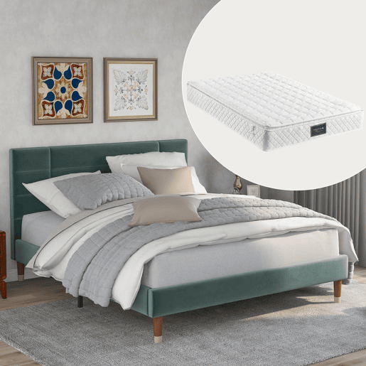 Cama de casal de veludo 140x200cm,verde