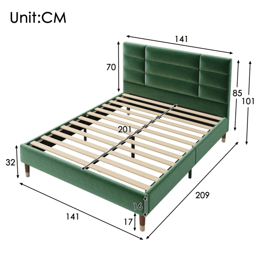 Cama de casal de veludo 140x200cm,verde